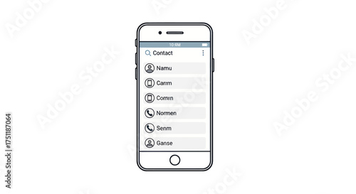 Line Art Smartphone Displaying Contact List on Screen.