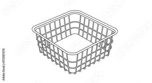 Empty Square Plastic Storage Basket with Grid Pattern.