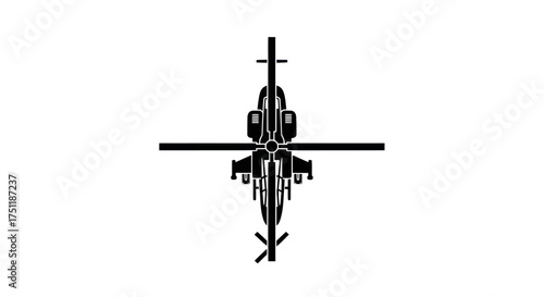 Top-down black silhouette of a military attack helicopter.
