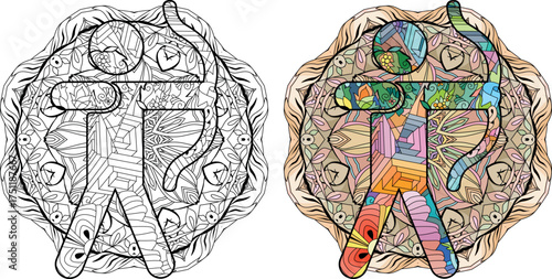 Archer Sagittarius icon for coloring. Abstract hand drawing on mandala.