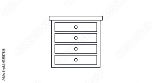 Simple Outline Illustration of a Four-Drawer Wooden Chest.