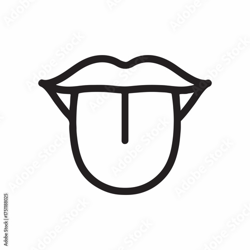 Stylized line art icon of a mouth with tongue sticking out