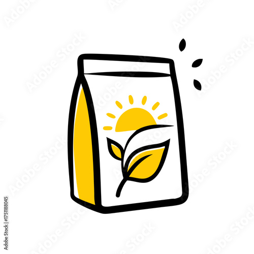 Bright vector illustration of a sunlit seed packet with organic leaf emblem for gardening and eco-friendly branding