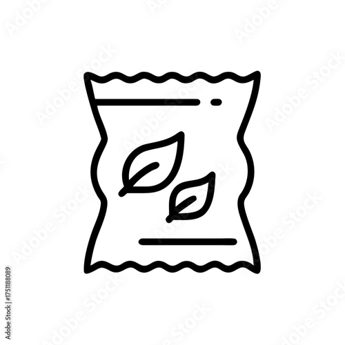 Minimalist vector icon of a torn seed packet with organic leaves for eco-friendly gardening branding