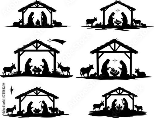 Nativity Scene Silhouette with Mary, Joseph, and Baby Jesus