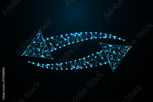 A polygonal wireframe arrow ascends diagonally from the lower left toward the upper right, representing growth and success.