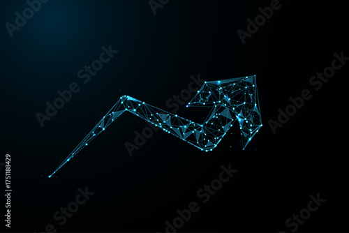 A polygonal wireframe arrow ascends diagonally from the lower left toward the upper right, representing growth and success.