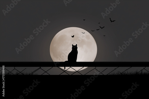 Halloween background. Halloween background with a cat and a full moon.