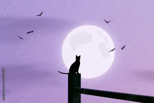 Halloween background. Halloween background with a cat and a full moon.