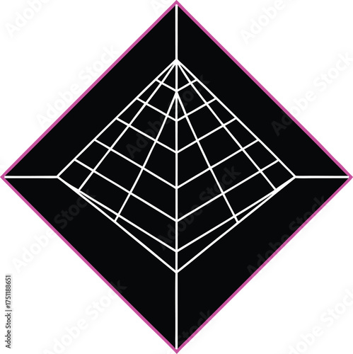 Wireframe pyramid with subtle neon glow over reflective