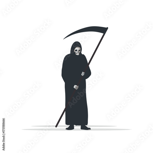 Grim reaper in black cloak holding a scythe symbolizing death, halloween, and dark mystery
