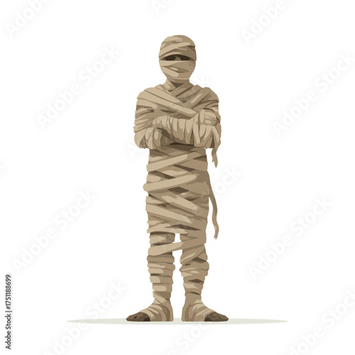 Detailed mummy figure wrapped in aged bandages symbolizing ancient horror and halloween mythology
