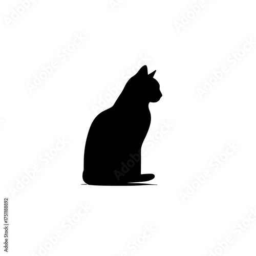 Minimal silhouette of black cat sitting and looking forward symbolizing halloween mystery and superstition