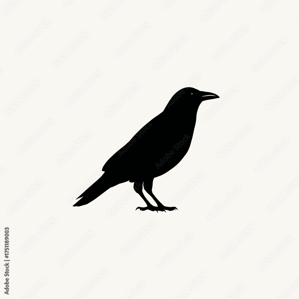 Obraz premium Minimal black crow silhouette on light background symbolizing gothic halloween mystery and spooky omen