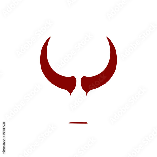 Minimal red devil horns symbol on white background representing mischief halloween and dark gothic style