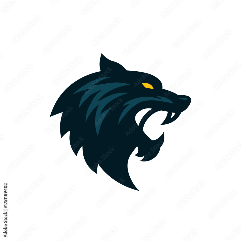 Obraz premium Side profile of roaring werewolf head with yellow eye isolated on white background