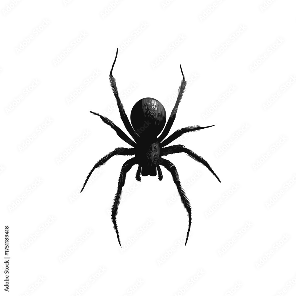 Obraz premium Realistic black spider illustration with detailed legs and texture isolated on white