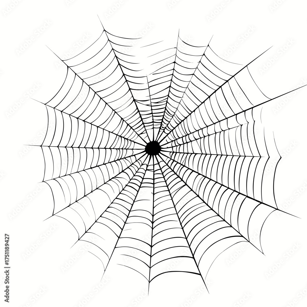 Fototapeta premium Detailed spider web vector illustration with symmetrical pattern on white background