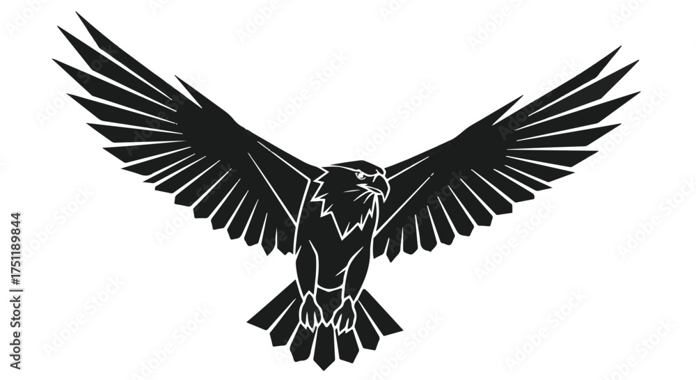 Obraz premium Majestic eagle with outstretched wings in a powerful silhouette against a white background