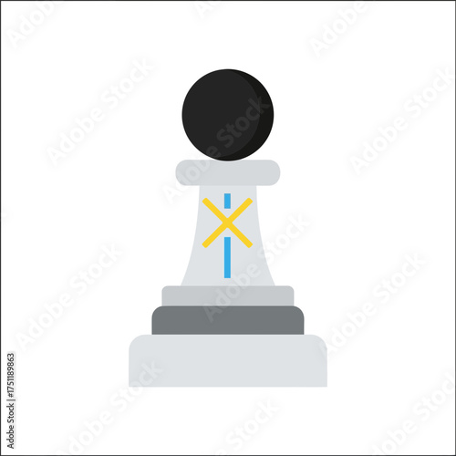 Chess pawn piece icon white with black top simple design isolated.