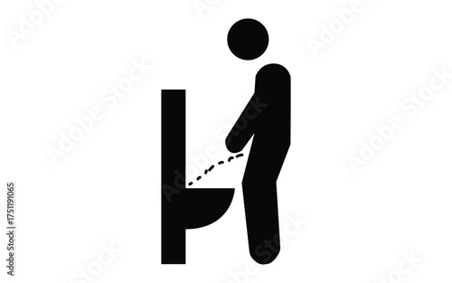 Male restroom sign pictogram of a man using a urinal isolated on white background