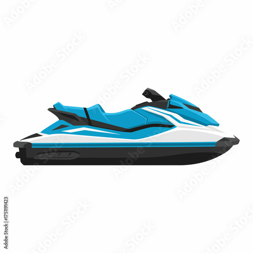 Modern blue and white jet ski personal watercraft vector illustration.