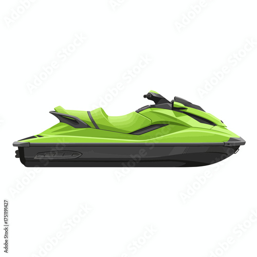 Green and Black Jet Ski Illustration on White Background.