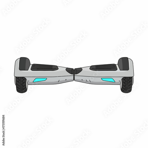 Cartoon illustration of a modern grey self-balancing hoverboard scooter.