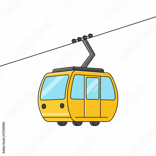 Yellow cable car gondola lift cartoon vector illustration Funicular transportation isolated on a white background.