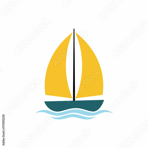 Illustration of a sailboat with yellow sails and blue hull.