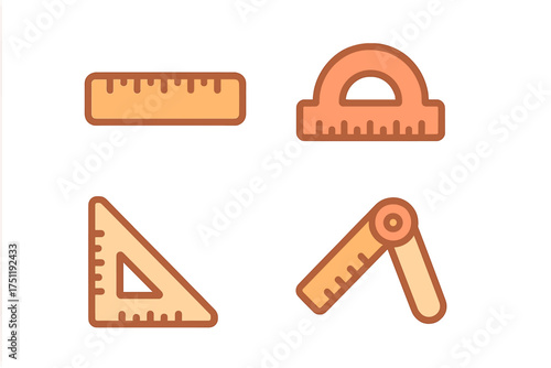 Set of geometric measuring instruments ruler protractor and set square icons