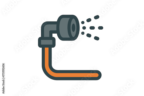 Garden hose nozzle spraying water droplets for irrigation and cleaning purposes
