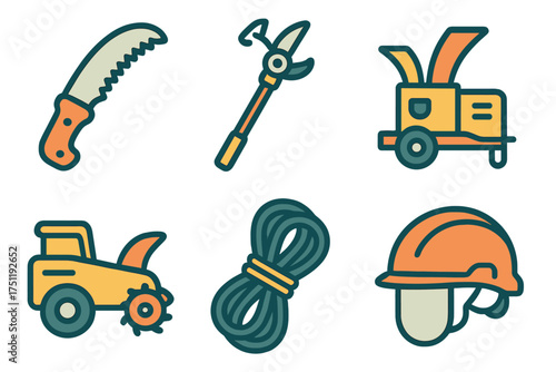 Essential tools and machinery used in forestry, tree trimming, and logging operations