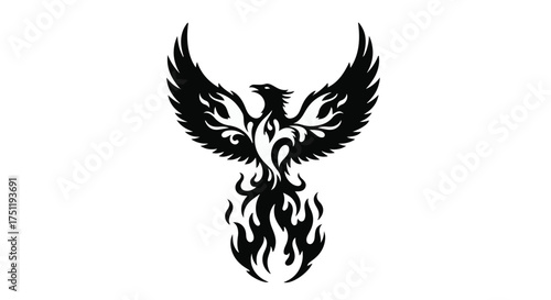 Mythical phoenix bird rising from flames in a powerful display of rebirth and resilience