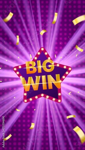 Big Win Celebration Screen with Confetti and Star Lights