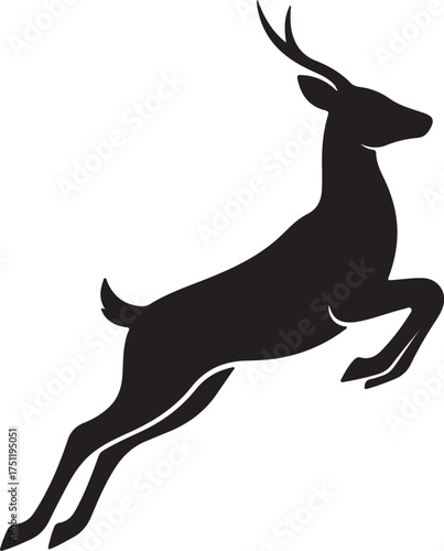 Silhouette of a leaping deer with antlers on a white background jumping animal also transparent background