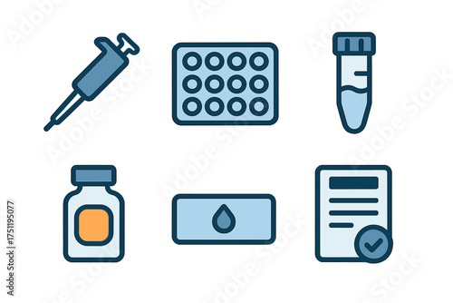 Essential laboratory and medical research icons for science and healthcare applications