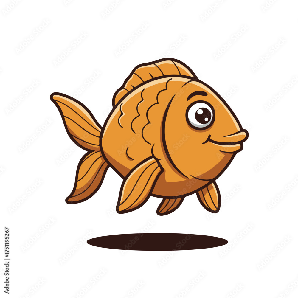 Obraz premium Cute cartoon goldfish character swimming happily