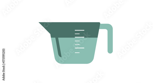 Green Measuring Cup with Liquid and Measurement Markings.