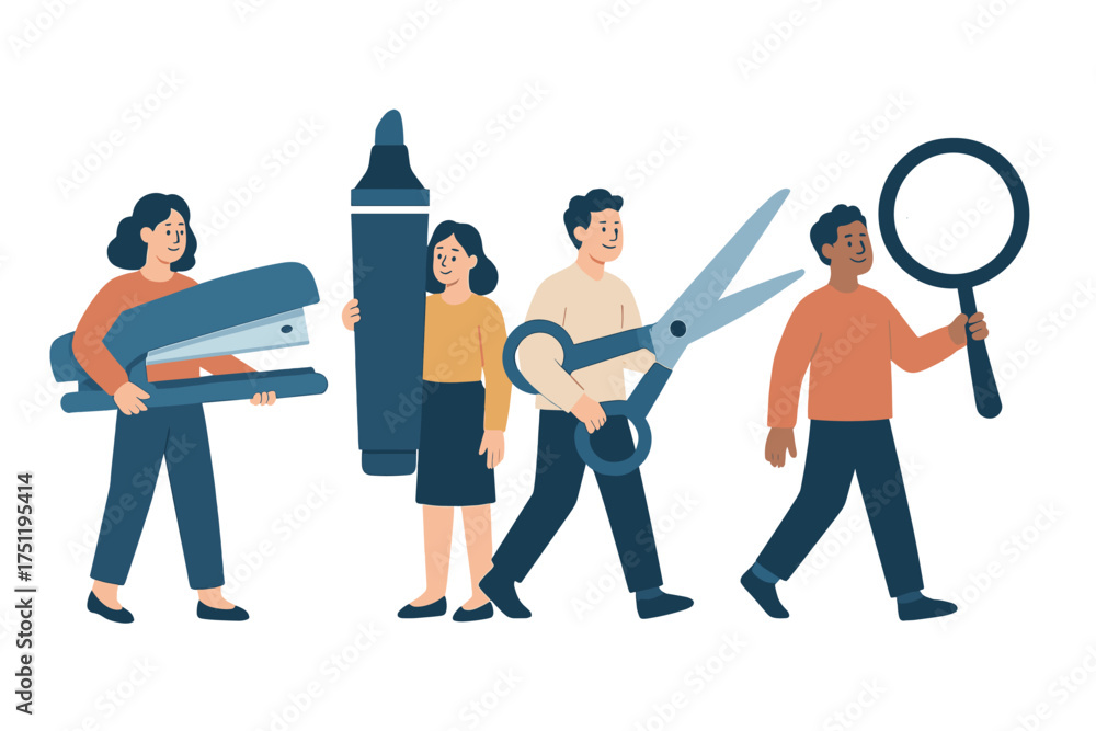 Obraz premium Diverse team walking together while carrying disproportionately large office supplies