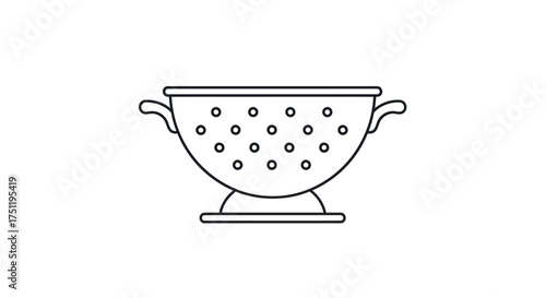 Simple Outline Illustration of a Kitchen Colander with Handles.