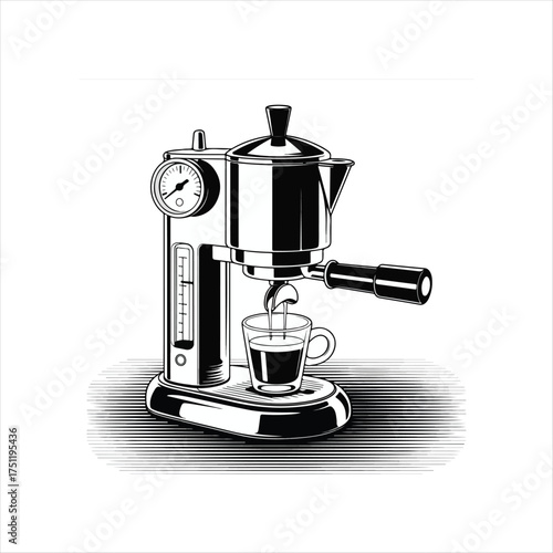 Coffee machine. Line icon with shadow on white background