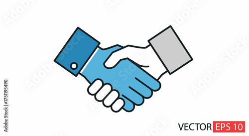 Business Handshake Icon: Two Hands Clasped in Agreement Blue and Gray.
