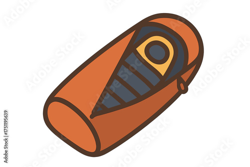 Orange and blue rolled sleeping bag for camping and outdoor adventure activities