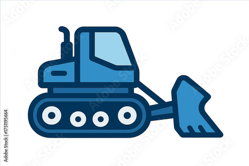 Blue tracked bulldozer heavy construction machinery on white background