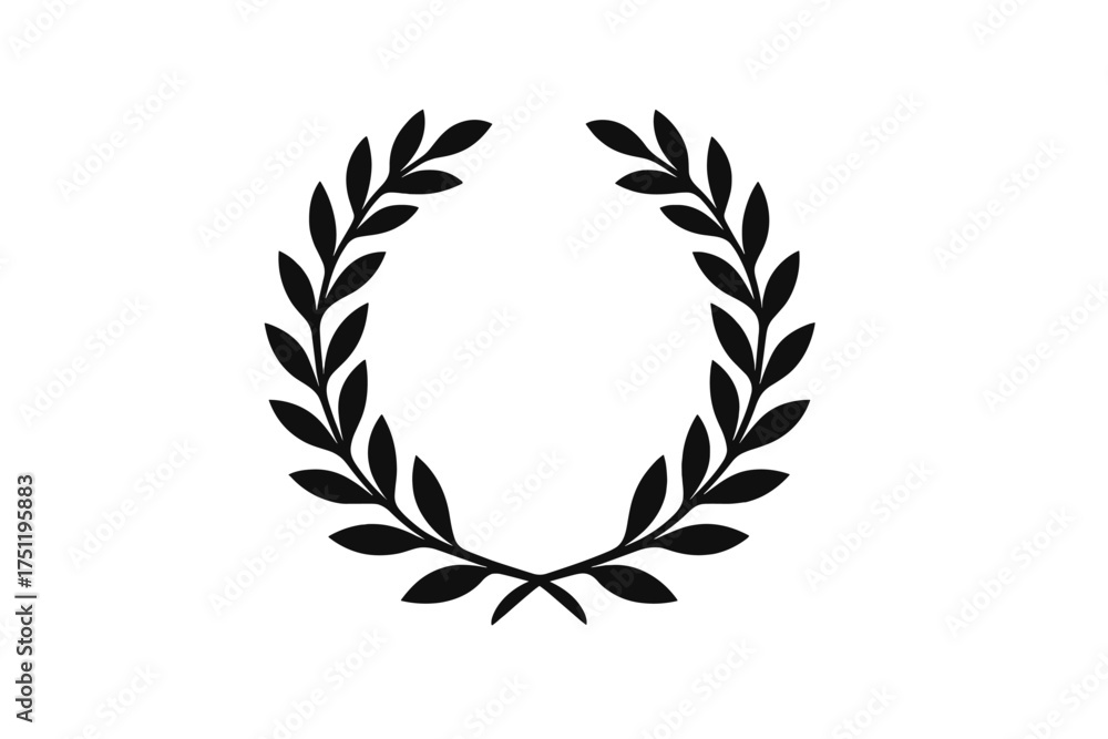 Obraz premium Minimalist black laurel wreath symbolizing success and honor isolated on white background