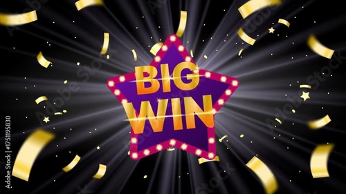 Big Win Celebration Screen with Confetti and Star Lights
