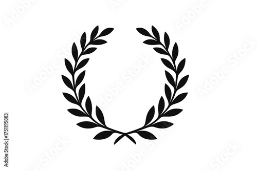 Minimalist black laurel wreath symbolizing success and honor isolated on white background