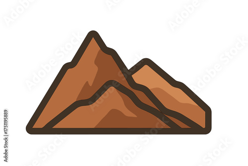 Simple stylized icon of rugged mountain peaks and rocky terrain in earthy brown tones