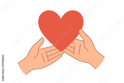 Human hands gently holding a large red heart symbolizing love, charity, and emotional support